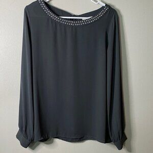 LOFT Charcoal Beaded Blouse